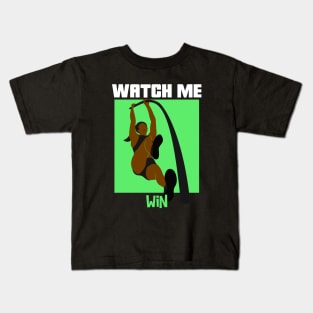 Watch Me Win Brown Skin Black Girl Magic Pole Vault High Jump Athlete Athletics Sports Afro Woman Kwanzaa Gift Design Kids T-Shirt